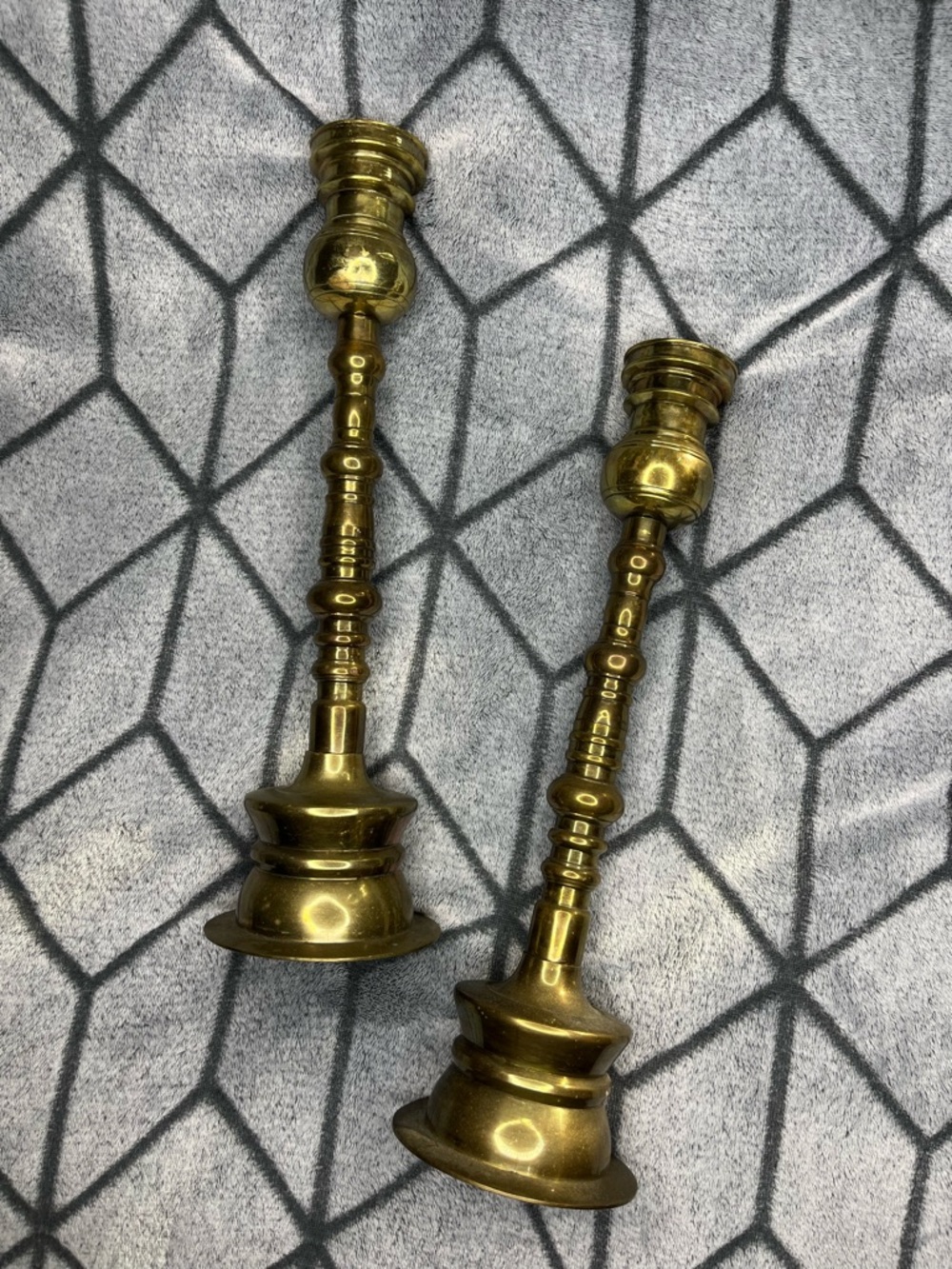 Vintage Solid Brass Candlesticks Tall English Colonial Ornate Candle Holders